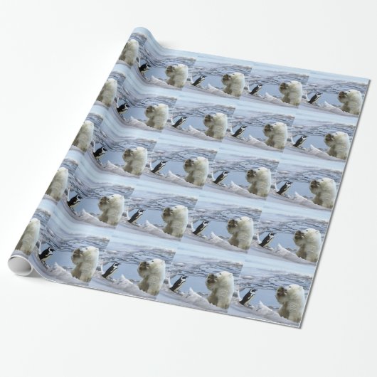 Schattige Ijsbeerwelp & Pinguïn Cadeaupapier (Uitgerold)