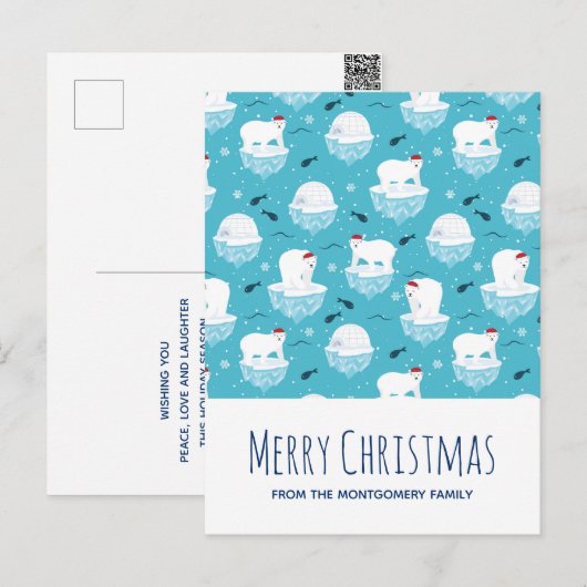 Schattige ijsberen in kerstmannenhoeden Kerstpatro Feestdagenkaart (Voorkant / Achterkant)