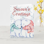 Schattige ijsberen in rode en groene sjaal kaart (Gele Bloem)