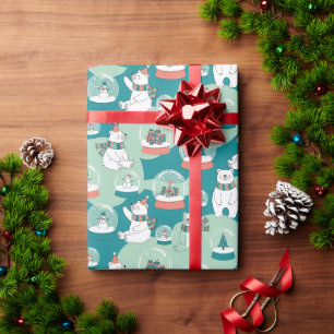 Schattige ijsberen & sneeuwbollen Teal Winterpatro Cadeaupapier