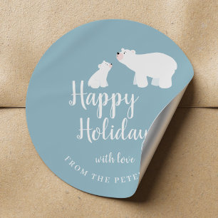 Schattige ijsberen stoffig blauw wit Prettig feest Ronde Sticker