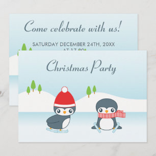 Schattige ijsdansende pinguïns kerstfeest kaart