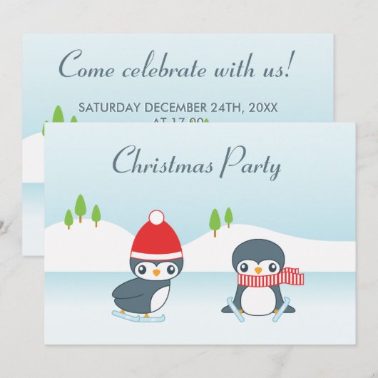 Schattige ijsdansende pinguïns kerstfeest kaart (Voorkant / Achterkant)