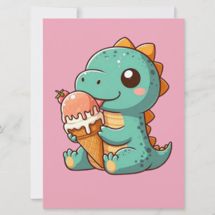 Schattige ijsje eten dino feestdagenkaart