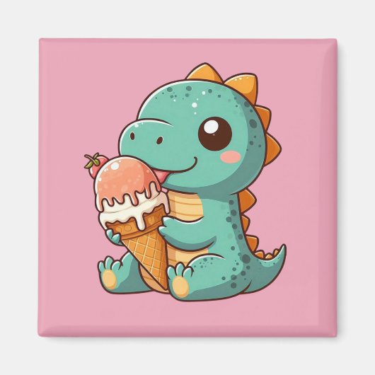 Schattige ijsje eten dino magneet (Voorkant)