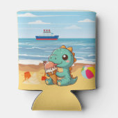 Schattige ijsje eten dino op het strand blikjeskoeler (Achterkant)