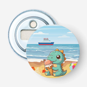 Schattige ijsje eten dino op het strand button flesopener