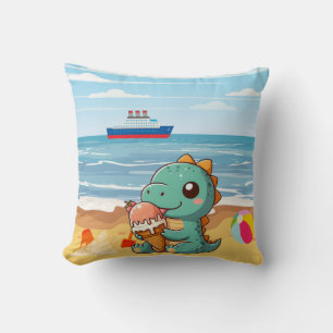 Schattige ijsje eten dino op het strand kussen