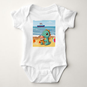 Schattige ijsje eten dino op het strand romper