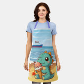 Schattige ijsje eten dino op het strand schort (Gedragen)