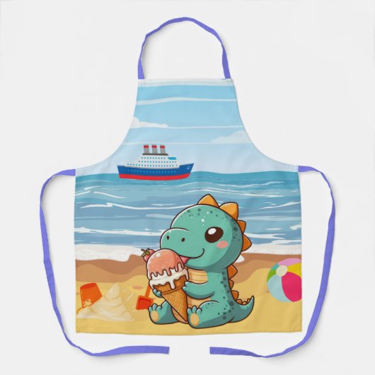 Schattige ijsje eten dino op het strand schort (Voorkant)
