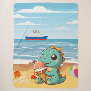 Schattige ijsje eten dino op het strand sherpa deken