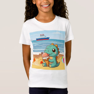Schattige ijsje eten dino op het strand t-shirt
