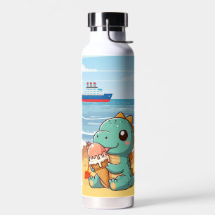 Schattige ijsje eten dino op het strand waterfles