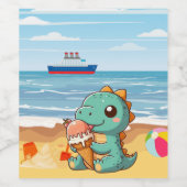 Schattige ijsje eten dino op het strand wijn etiket (Enkel label)