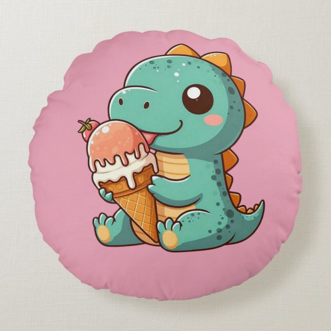 Schattige ijsje eten dino rond kussen (Voorkant)