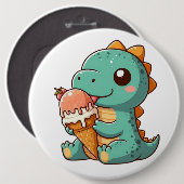 Schattige ijsje eten dino ronde button 6,0 cm (Voorkant /achterkant)