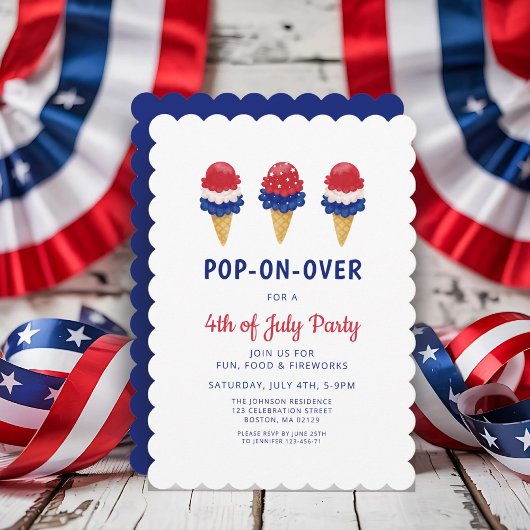 Schattige ijsje rood, wit en blauw 4 juli kaart