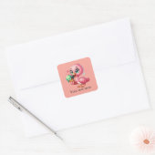Schattige ijsje roze flamingo Tekst toevoegen Vierkante Sticker (Envelop)