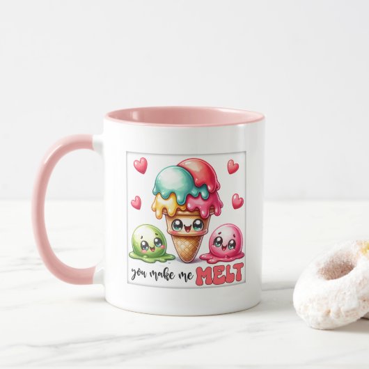 Schattige ijsliefde woordkunst  mok (Met donut)