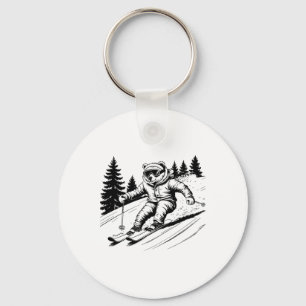 Schattige IJspaal Beer Ski Skiën Sneeuw Feestdagen Sleutelhanger