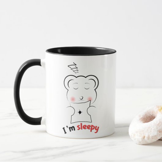 Schattige Ik Ben Sleepy Beer Mok – Minimalistisch  (Met donut)