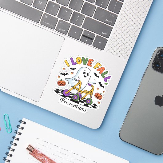 Schattige Ik hou van Herfst Preventie Fysiotherapi Sticker (Laptop met iPhone)