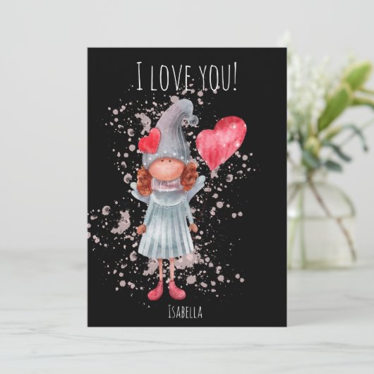 Schattige ik hou van je dame gnome pun Valentijn Feestdagenkaart (Staand voorkant)