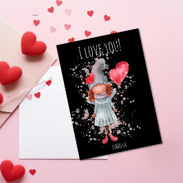 Schattige ik hou van je dame gnome pun Valentijn Feestdagenkaart