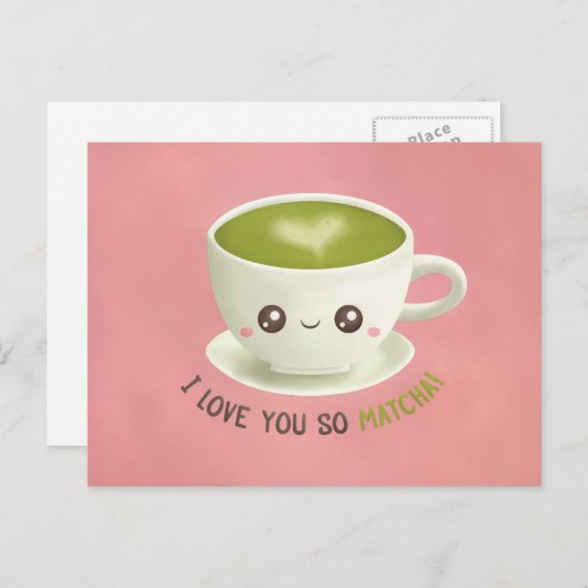 Schattige Ik hou van je, dus Matcha Pun Valentijns Feestdagenkaart (Voorkant / Achterkant)