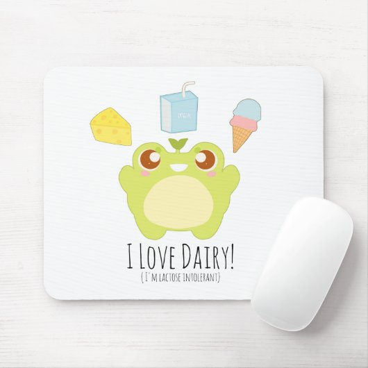 Schattige Ik hou van Zuivel Treats Frog Muismat (Met muis)
