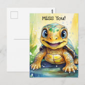 Schattige "Ik Mis Je" Schildpad Thema Briefkaart (Voorkant / Achterkant)