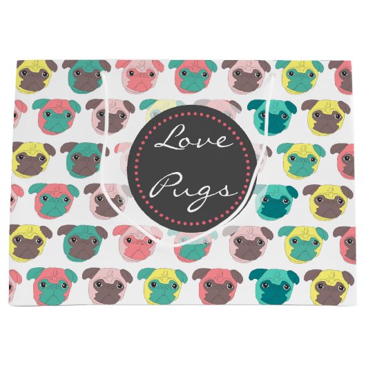 Schattige illustratie "Love Pugs" kleurrijke pugs Groot Cadeauzakje (Voorkant)