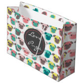 Schattige illustratie "Love Pugs" kleurrijke pugs Groot Cadeauzakje (Voorkant Gekanteld)