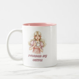 Schattige illustratie van een meisje dat van koffi tweekleurige koffiemok