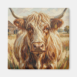 Schattige Impasto Koe Kunst op een Landelijke Boer Magneet