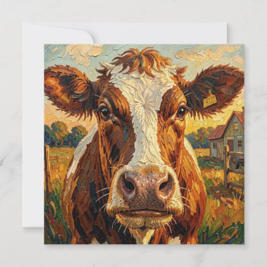 Schattige Impasto Koe op Boerderij Blanko (Voorkant)