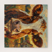 Schattige Impasto Koe op Boerderij  Legpuzzel (Horizontaal)