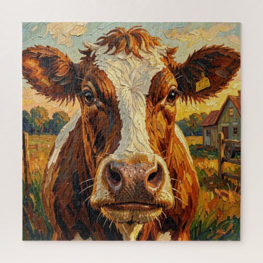 Schattige Impasto Koe op Boerderij  Legpuzzel (Verticaal)