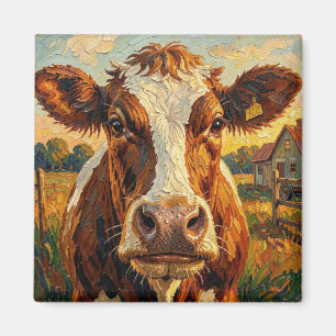 Schattige Impasto Koe op Boerderij Magneet