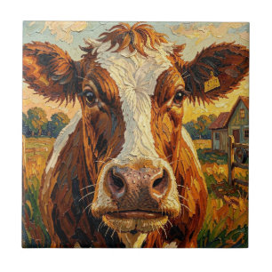 Schattige Impasto Koe op Boerderij   Tegeltje