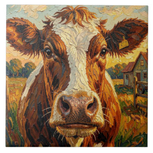 Schattige Impasto Koe op Boerderij   Tegeltje