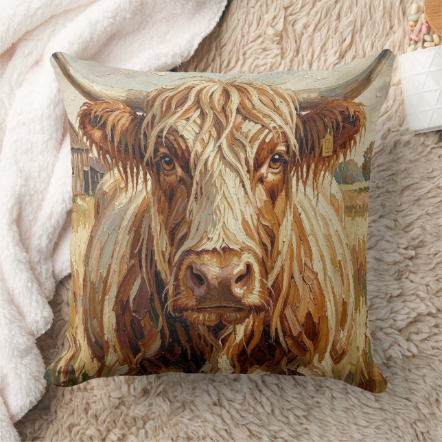 Schattige Impasto Koe op Rustieke Ranch Kussen (Deken)