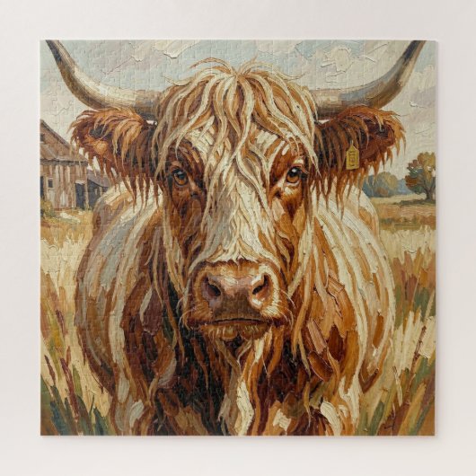Schattige Impasto Koe op Rustieke Ranch Legpuzzel (Verticaal)