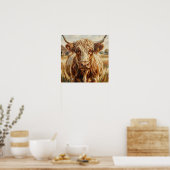 Schattige Impasto Koe op Rustieke Ranch Poster (Keuken)