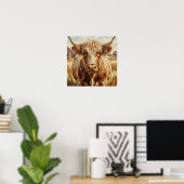 Schattige Impasto Koe op Rustieke Ranch Poster (Thuiskantoor)