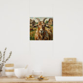 Schattige Impastos Boerderij Dier Geit   Poster (Keuken)