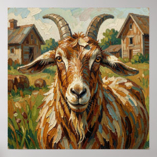 Schattige Impastos Boerderij Dier Geit   Poster