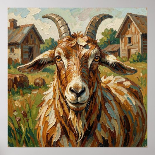 Schattige Impastos Boerderij Dier Geit   Poster (Voorkant)