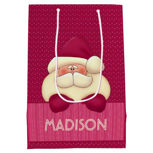 Schattige  in Pink Girly Santa Theme Medium Cadeauzakje (Achterkant)